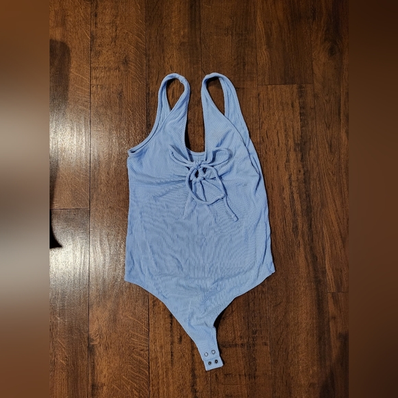 Abercrombie & Fitch Blue Ribbed Tiefront Bodysuit - Picture 1 of 2